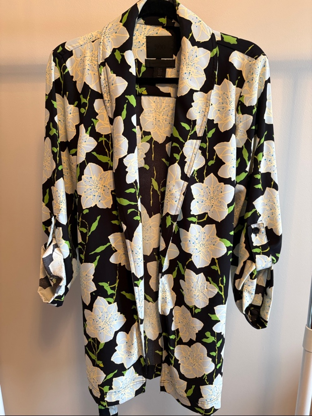 Floral Open-Front Women's Blazer - Black with Floral Pattern